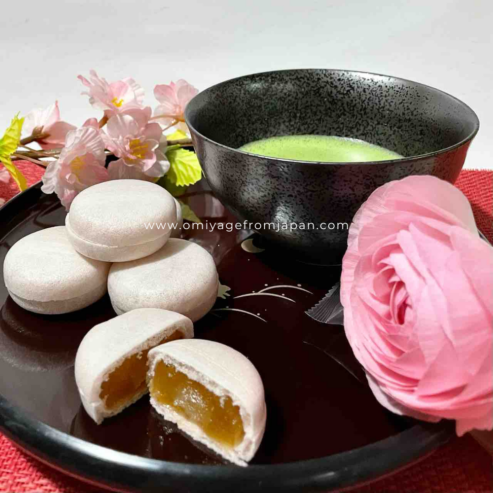 Monaka Mochi Rice Cake with Sakura White Anko Bean Paste wagashi omiyage japan