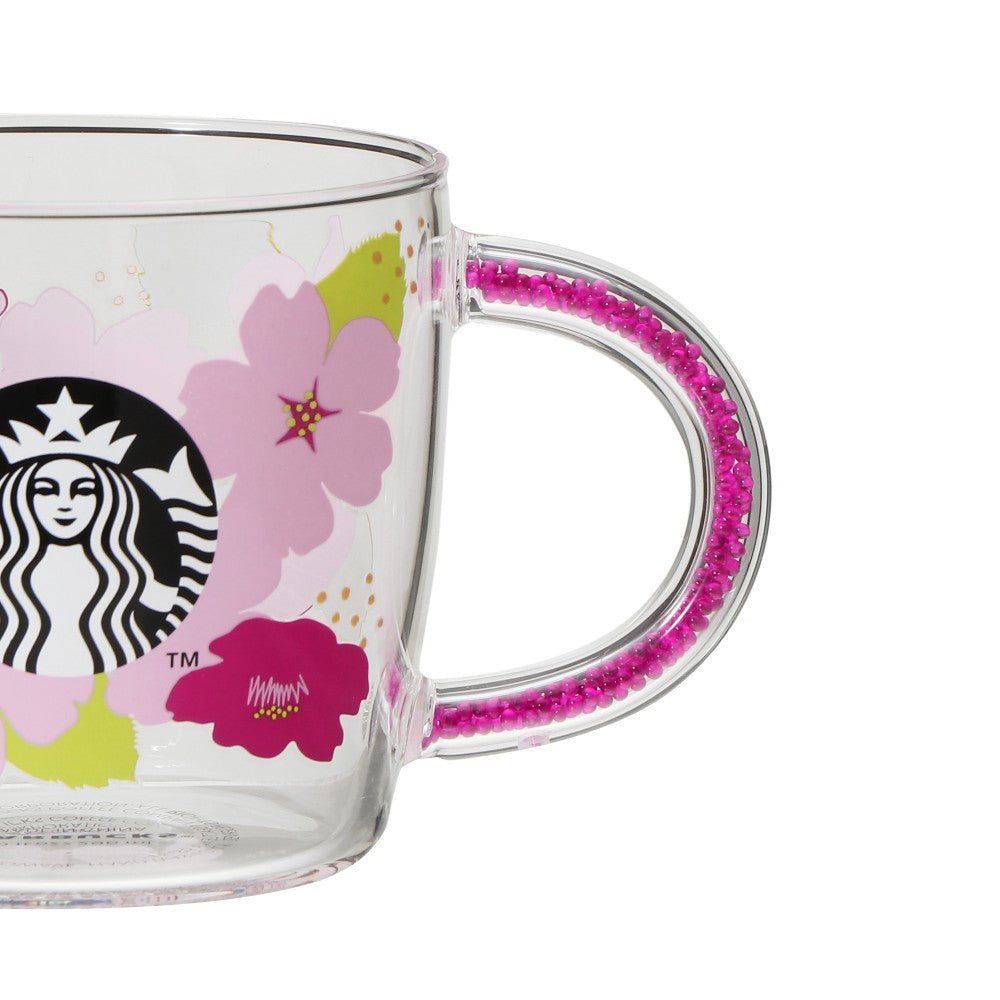 Starbucks Sakura 2024: Bead Handle Heat Resistant Glass Mug 296ml