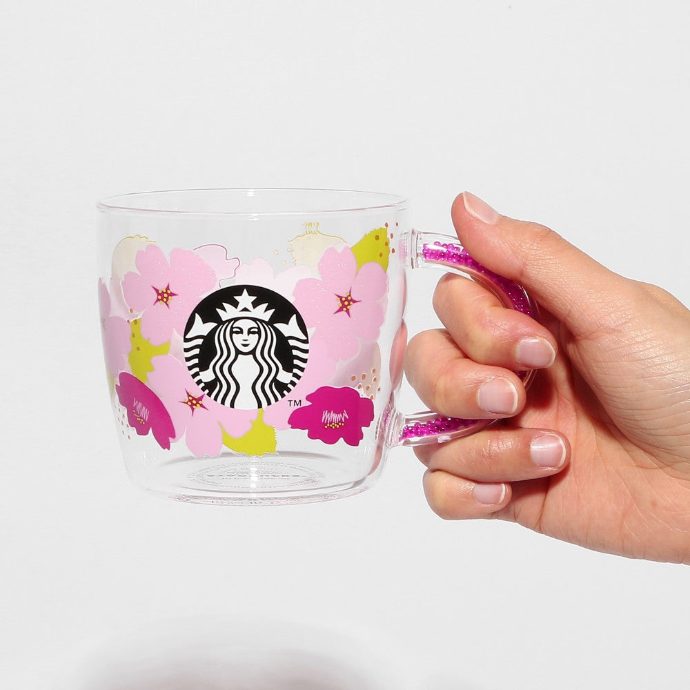Starbucks Sakura 2024: Bead Handle Heat Resistant Glass Mug 296ml