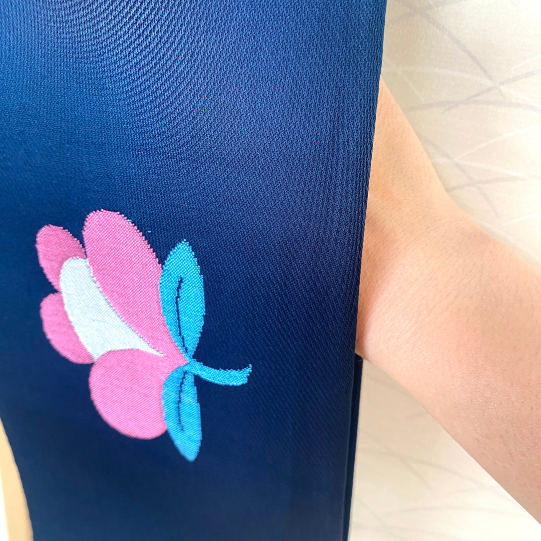 Vintage Obi Belt | Navy Blue Tsubaki Flower