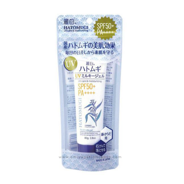 Reihaku Hatomugi The UV Milky Gel UV Care & Moisturizing SPF50+ PA++++ 80g Omiyage Japan