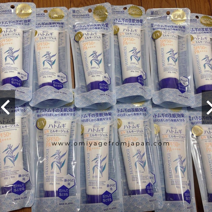 Reihaku Hatomugi The UV Milky Gel UV Care & Moisturizing SPF50+ PA++++ 80g Omiyage Japan